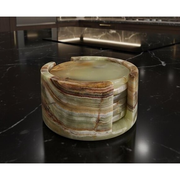 Onyx Coaster Set with Holder | Natural Stone Coasters | Marble Drink Coasters - Picture 9 of 12